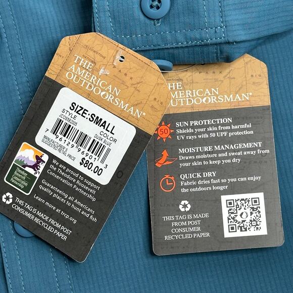 NWT American Outdoorsman Regular Fit Button Down Shirt Mens Small UPF Dusk Blue - Picture 6 of 12